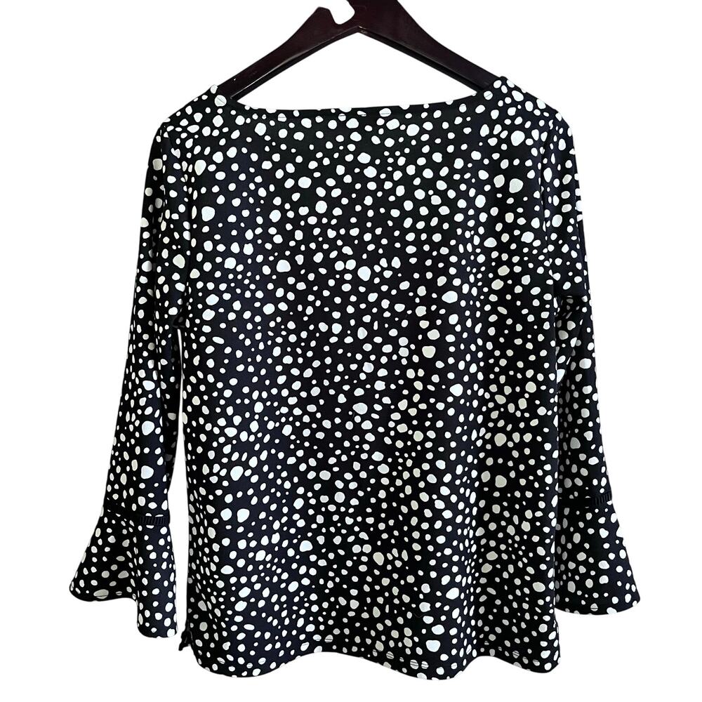 Ann Taylor Polka‎ Dot Black Long Sleeve Top with Bell Sleeves Size Medium (L448) - Picture 2 of 5